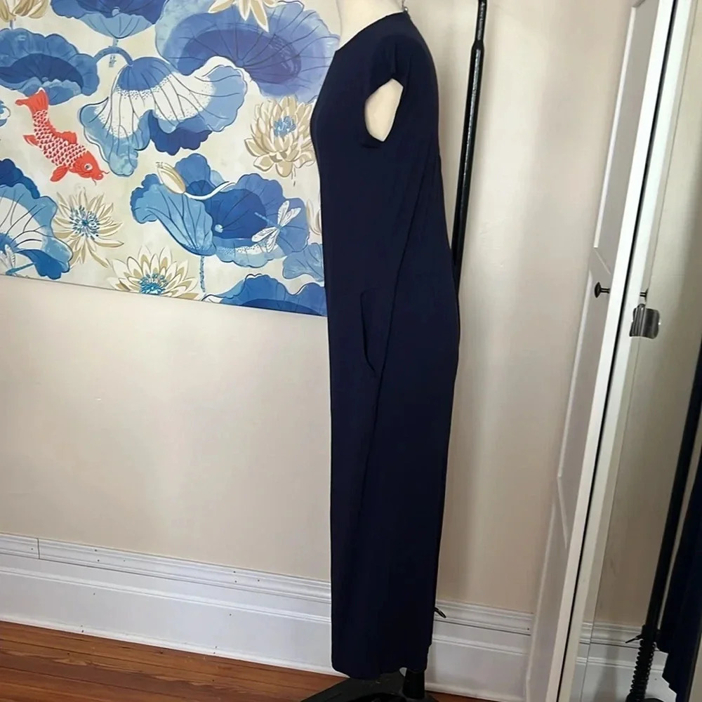 Eileen Fisher Cropped, Wide Leg, Lightweight Jumpsuit, Navy Blue - Sz XS, Fits M - Picture 4 of 9